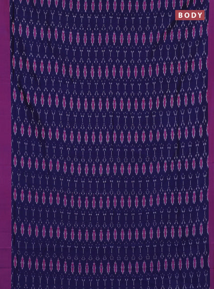 Ikat cotton saree blue and magenta pink with allover ikat weaves and simple border