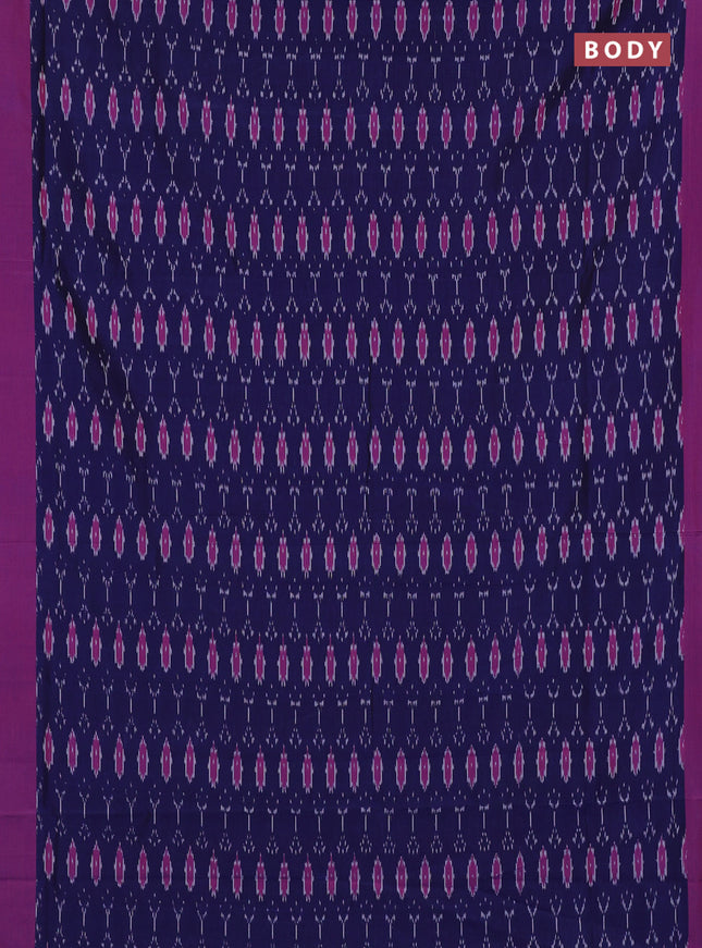 Ikat cotton saree blue and magenta pink with allover ikat weaves and simple border