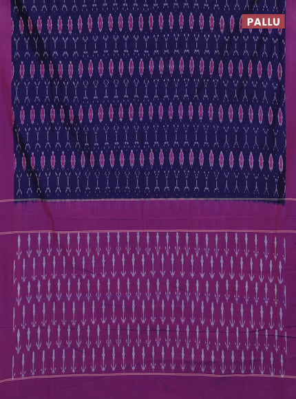 Ikat cotton saree blue and magenta pink with allover ikat weaves and simple border