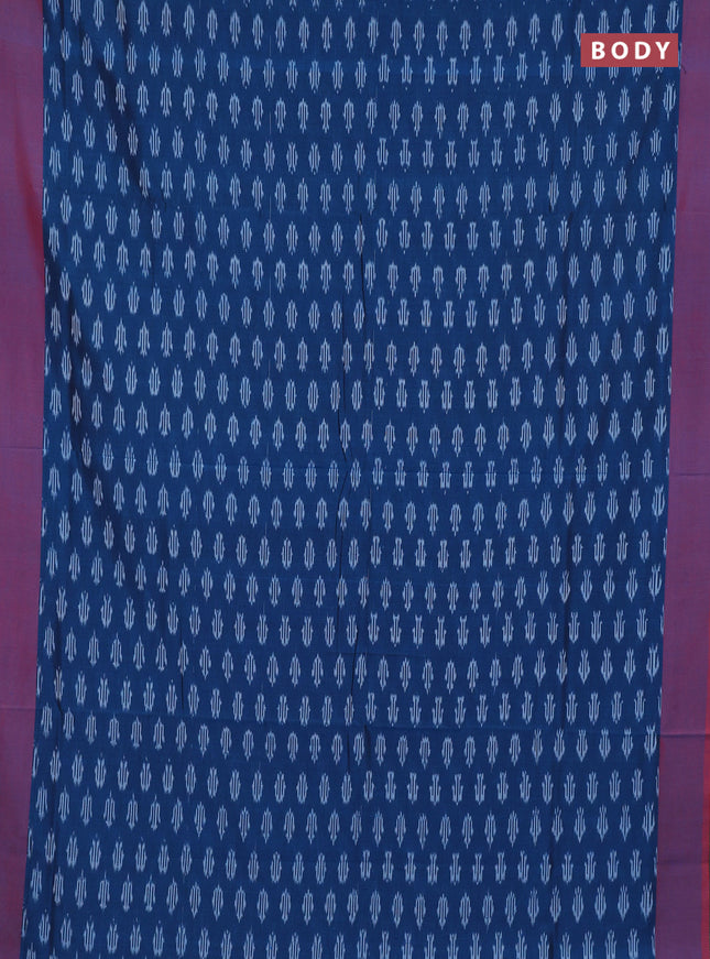 Ikat cotton saree peacock blue and red with allover iikat woven butta weaves and simple border