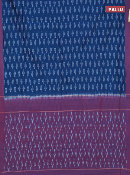 Ikat cotton saree peacock blue and red with allover iikat woven butta weaves and simple border