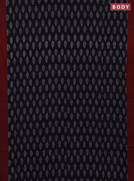 Ikat cotton saree black and maroon with allover ikat woven butta weaves and simple border