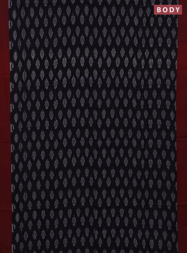 Ikat cotton saree black and maroon with allover ikat woven butta weaves and simple border
