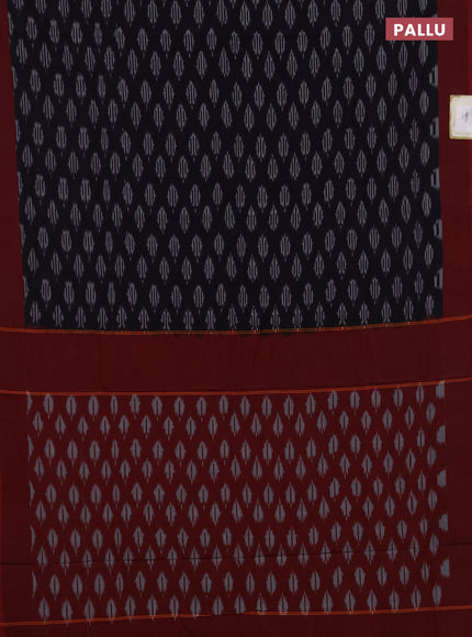 Ikat cotton saree black and maroon with allover ikat woven butta weaves and simple border