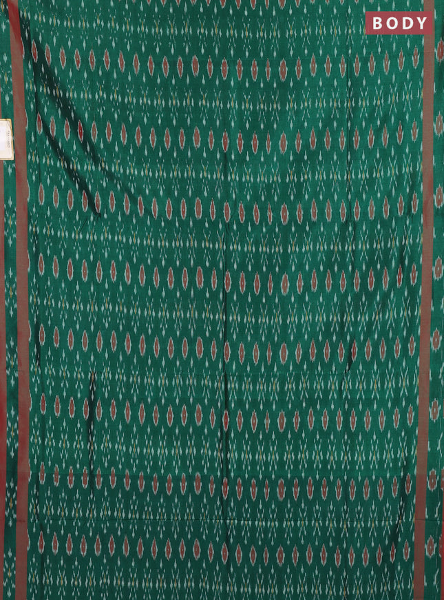 Ikat cotton saree green and red with allover ikat weaves and rettapet ikat woven border