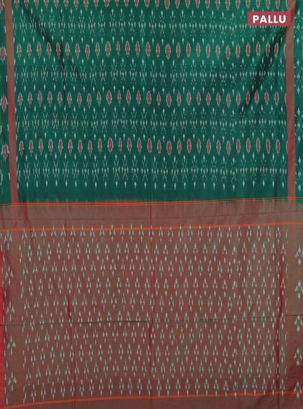 Ikat cotton saree green and red with allover ikat weaves and rettapet ikat woven border