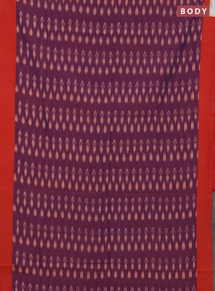 Ikat cotton saree violet and orange with allover ikat woven butta weaves and simple border