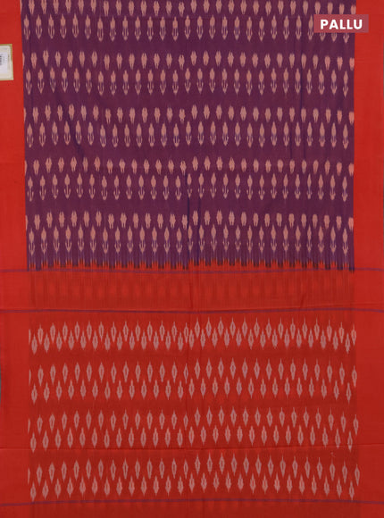 Ikat cotton saree violet and orange with allover ikat woven butta weaves and simple border
