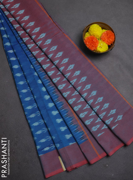 Ikat cotton saree blue and pink with allover ikat woven butta weaves and simple border