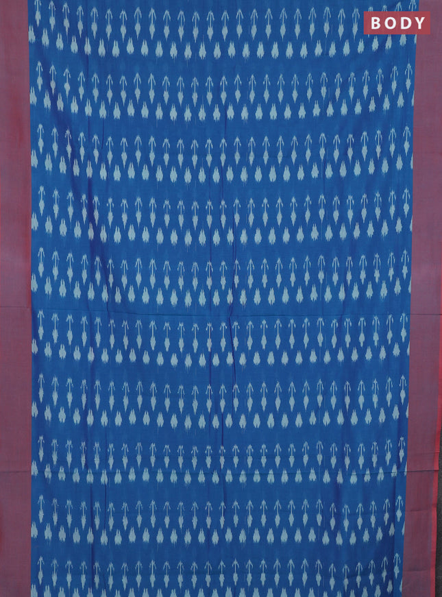 Ikat cotton saree blue and pink with allover ikat woven butta weaves and simple border