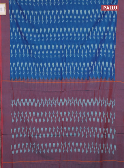 Ikat cotton saree blue and pink with allover ikat woven butta weaves and simple border