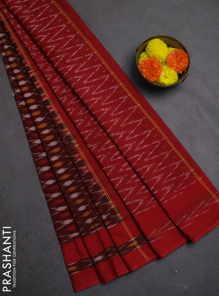 Ikat cotton saree deep maroon and red with allover ikat weaves and rettapet ikat woven border
