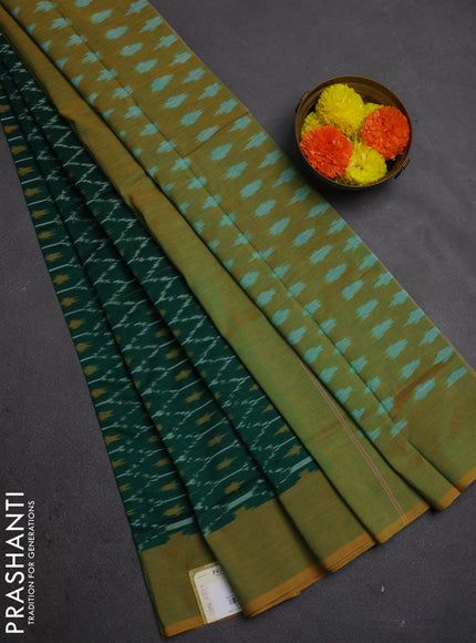 Ikat cotton saree green and yellow with alllover ikat weaves and simple border