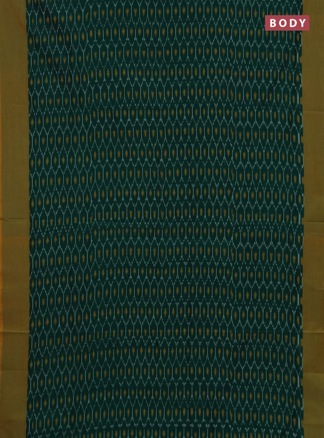 Ikat cotton saree green and yellow with alllover ikat weaves and simple border