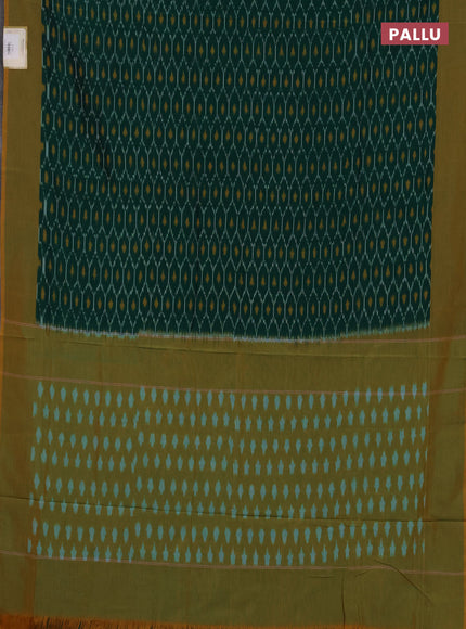 Ikat cotton saree green and yellow with alllover ikat weaves and simple border