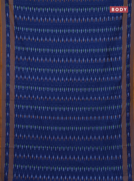 Ikat cotton saree blue and mustard yellow with allover ikat weaves and rettapet ikat woven border
