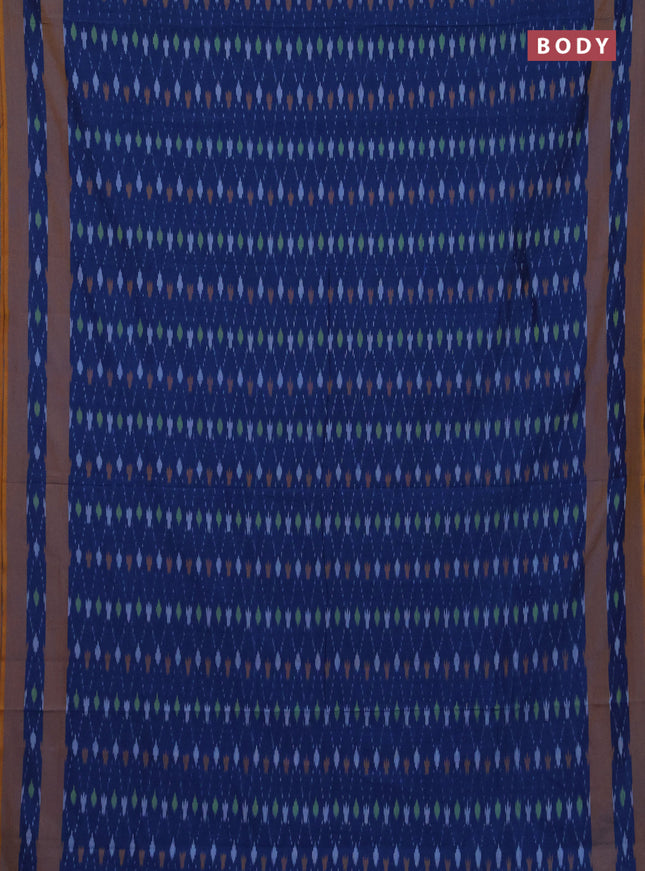 Ikat cotton saree blue and mustard yellow with allover ikat weaves and rettapet ikat woven border