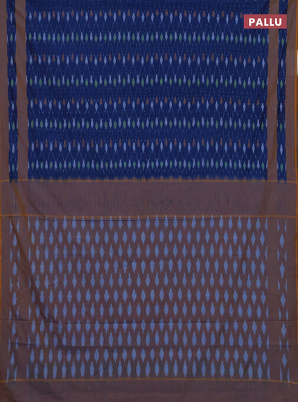 Ikat cotton saree blue and mustard yellow with allover ikat weaves and rettapet ikat woven border