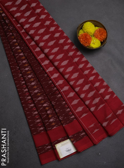 Ikat cotton saree deep wine and red with allover ikat weaves and rettapet ikat woven border
