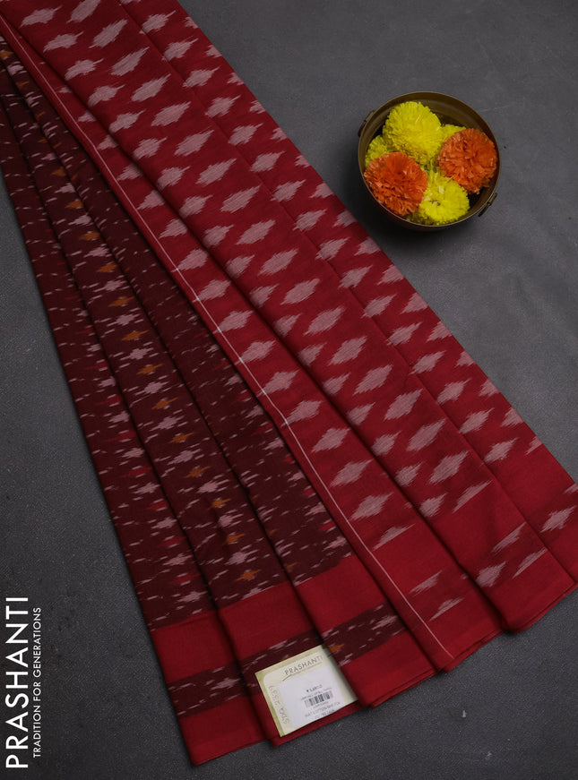Ikat cotton saree deep wine and red with allover ikat weaves and rettapet ikat woven border