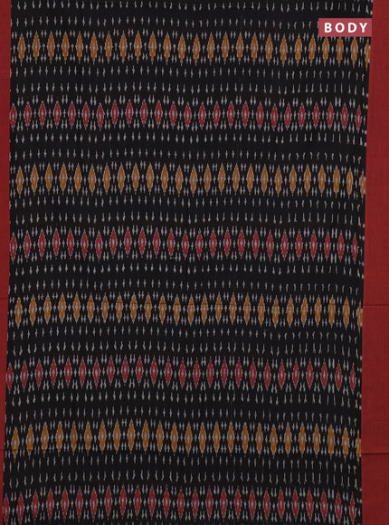 Ikat cotton saree black and maroon with allover ikat weaves and simple border
