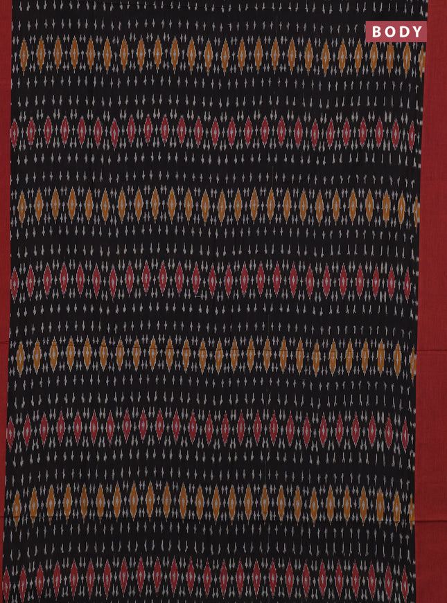 Ikat cotton saree black and maroon with allover ikat weaves and simple border