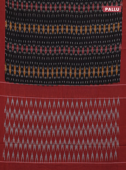 Ikat cotton saree black and maroon with allover ikat weaves and simple border