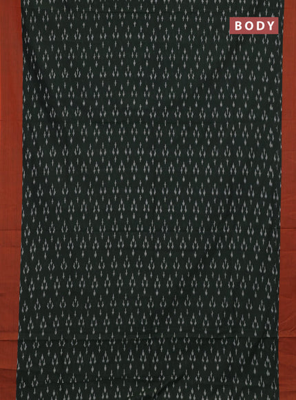 Ikat cotton saree bottle green and orange with allover ikat woven butta weaves and simple border