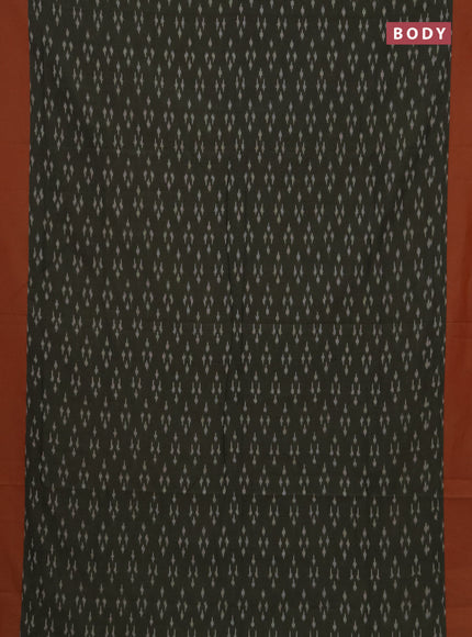 Ikat cotton saree olive green and red with allover ikat woven butta weaves and simple border