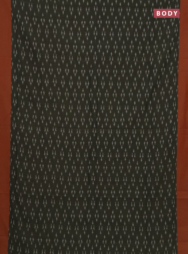 Ikat cotton saree olive green and red with allover ikat woven butta weaves and simple border