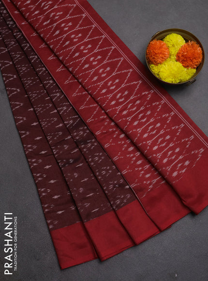 Ikat cotton saree deep maroon and red with allover ikat weaves and simple border