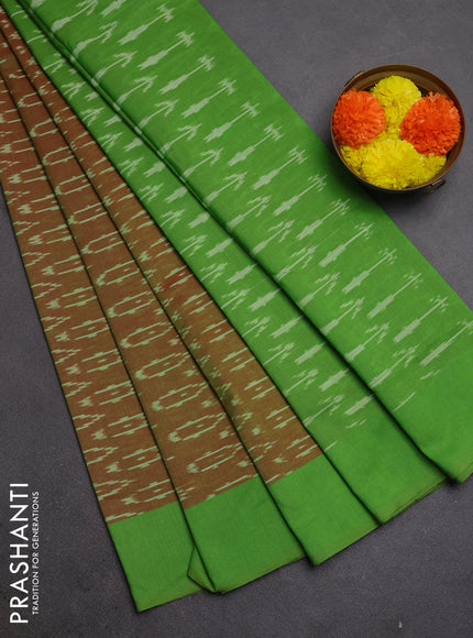 Ikat cotton saree dual shade of reddish green and light green with allover ikat weaves and simple border