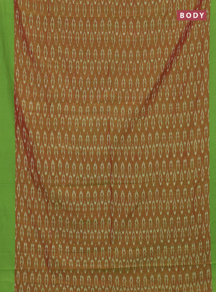 Ikat cotton saree dual shade of reddish green and light green with allover ikat weaves and simple border