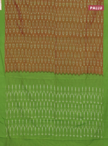 Ikat cotton saree dual shade of reddish green and light green with allover ikat weaves and simple border
