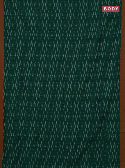 Ikat cotton saree green and red with allover ikat woven butta weaves and simple border