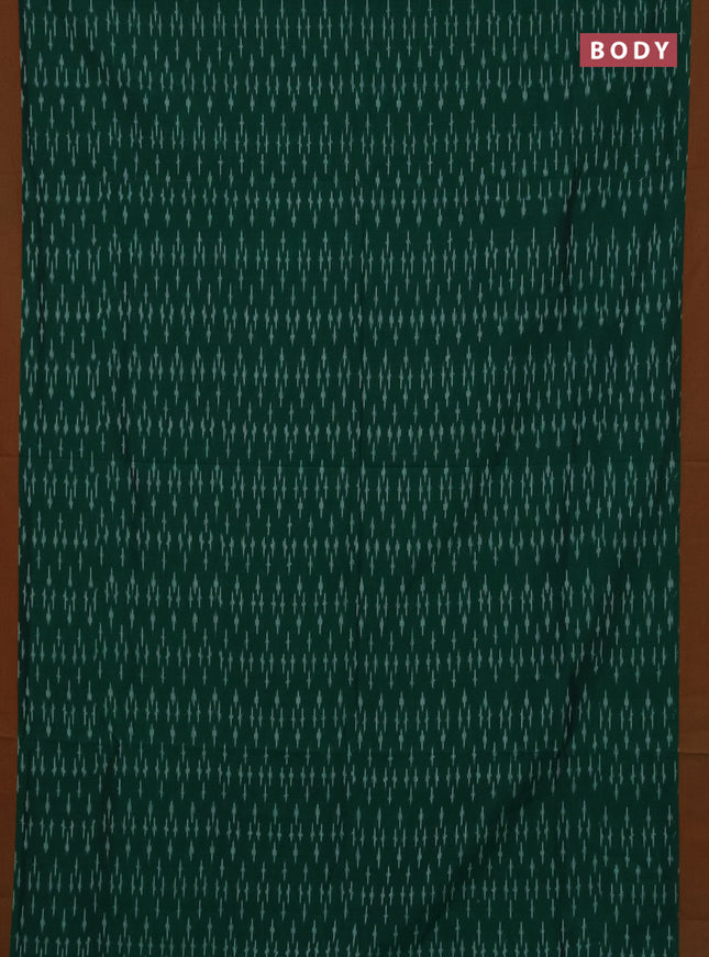 Ikat cotton saree green and red with allover ikat woven butta weaves and simple border