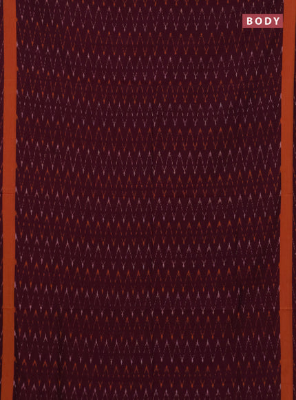 Ikat cotton saree deep magenta pink and mango yellow with allover ikat woven butta weaves and rettapet ikat woven border