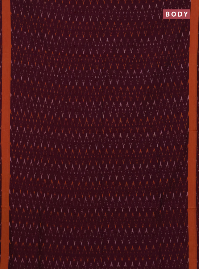 Ikat cotton saree deep magenta pink and mango yellow with allover ikat woven butta weaves and rettapet ikat woven border
