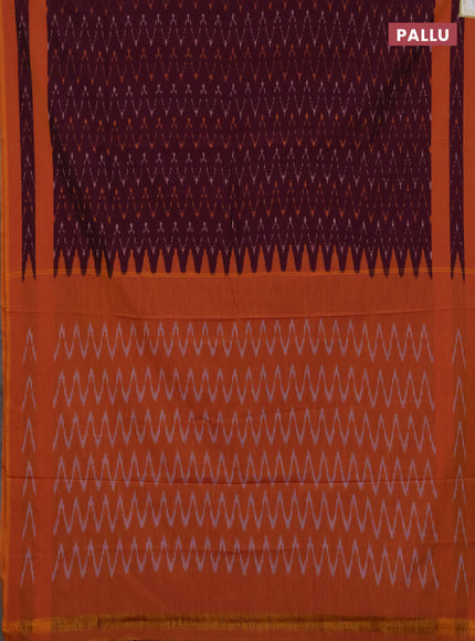 Ikat cotton saree deep magenta pink and mango yellow with allover ikat woven butta weaves and rettapet ikat woven border