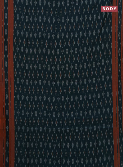 Ikat cotton saree peacock green and rust shade with allover ikat woven butta weaves and rettapet ikat woven border