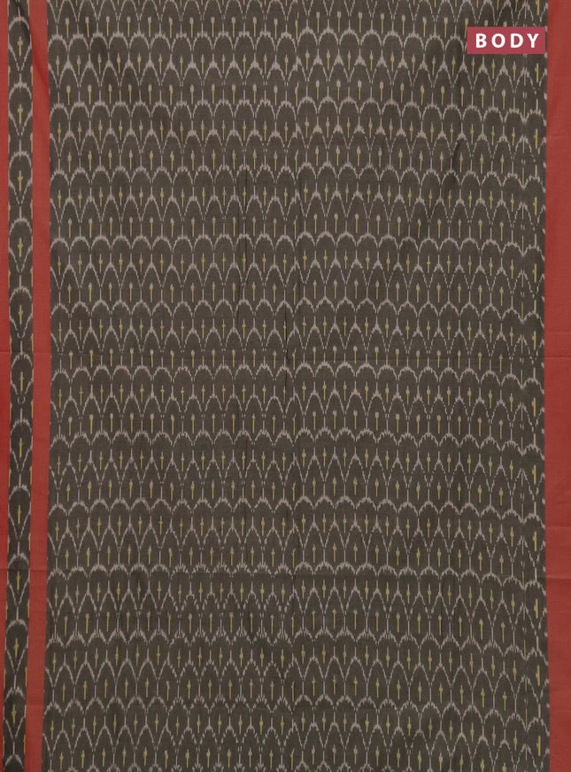 Ikat cotton saree chikku shade and red with alllover ikat weaves and rettapet ikat woven border