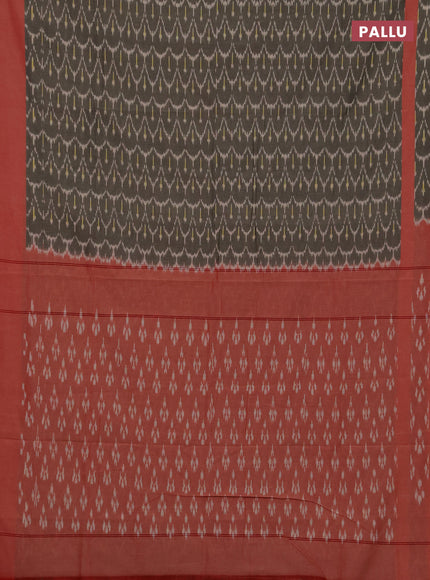 Ikat cotton saree chikku shade and red with alllover ikat weaves and rettapet ikat woven border