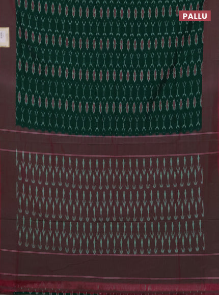 Ikat cotton saree green and pink with allover ikat woven butta weaves and simple border