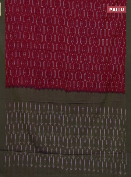 Ikat cotton saree magenta pink and light green with allover ikat woven butta weaves and simple border