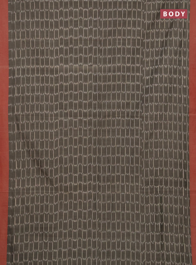 Ikat cotton saree grey and red with allover ikat weaves and simple border