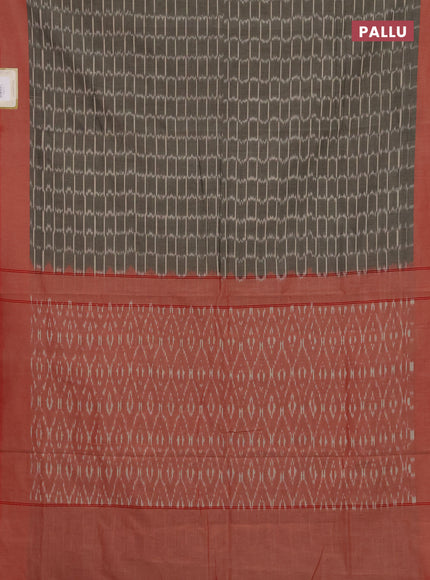 Ikat cotton saree grey and red with allover ikat weaves and simple border