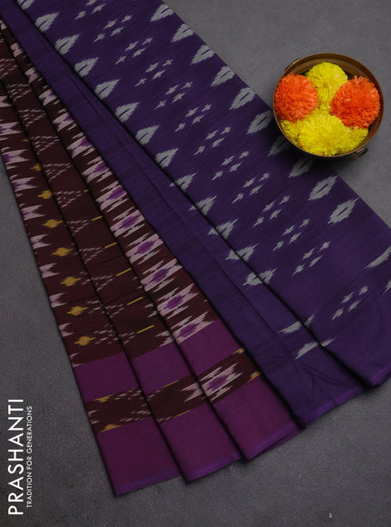 Ikat cotton saree deep purple and violet with allover ikat weaves and long rettapet ikat woven border