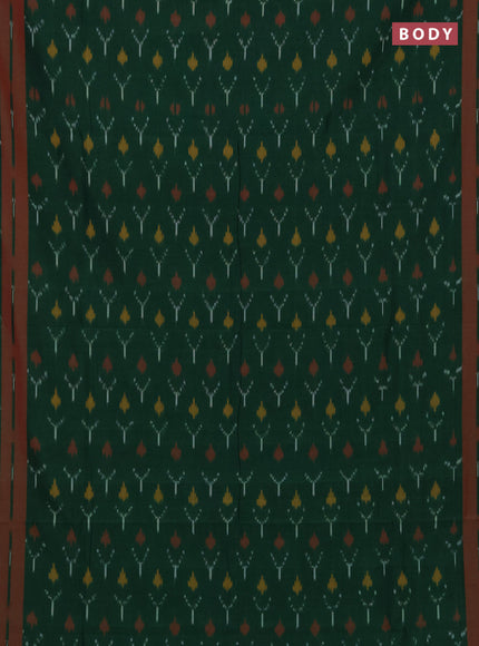 Ikat cotton saree green and red with allover ikat woven butta weaves and rettapet ikat woven border