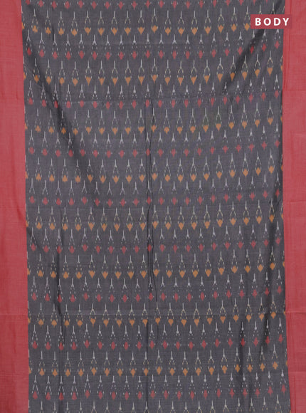 Ikat cotton saree grey and red with allover ikat woven butta weaves and simple border