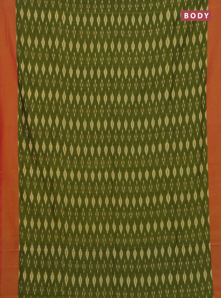 Ikat cotton saree light green and pink with allover ikat woven butta weaves and simple border